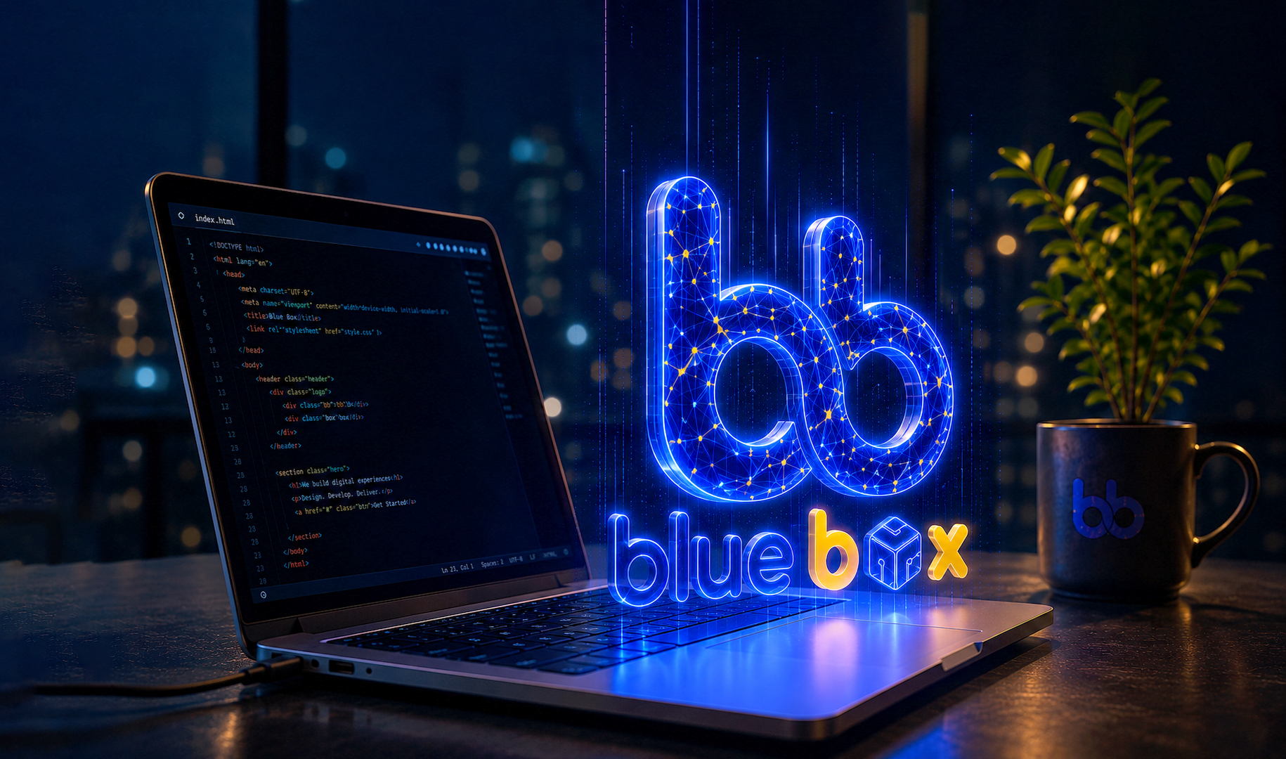 blue box holographic workspace